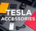 Collection of useful Tesla accessories on a stylish background.