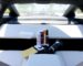 Sleek Tesla interior, cleaning supplies, shiny exterior.
